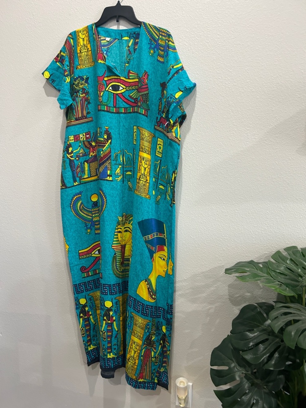 Turquoise Egyptian Print One-Piece Dress